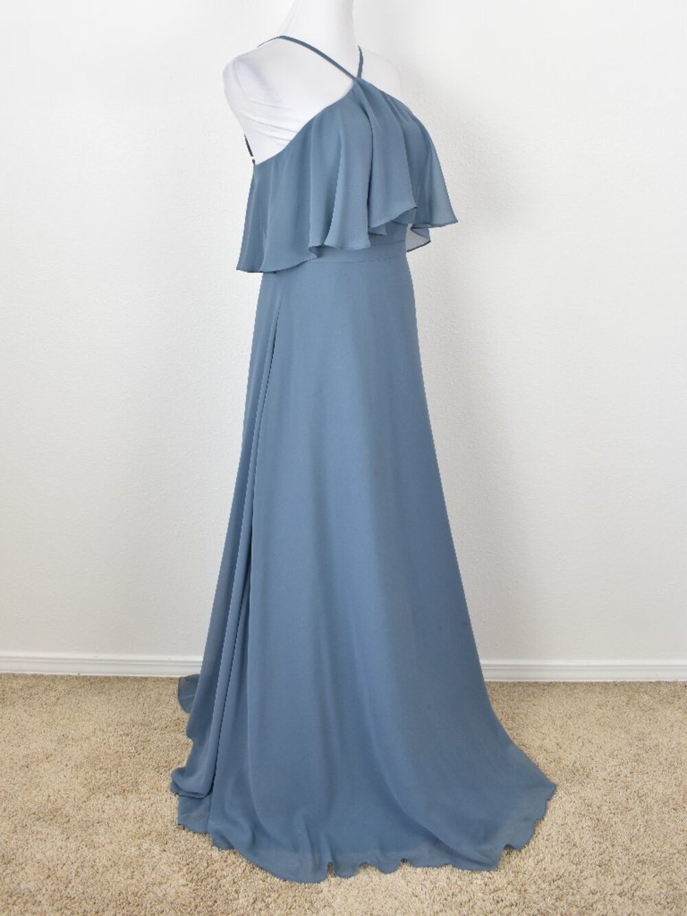 Azazie TWILIGHT BLUE Halter Y-Neck Flutter Chiffon Dress - 8 - Picture 4 of 9